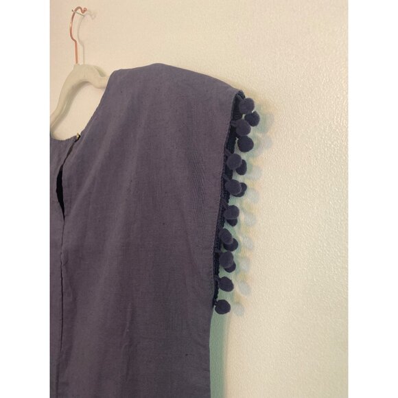 NWT - VLD Blue Linen-Cotton Pom-Pom Lightweight Summer Sheath Dress Size S - Picture 7 of 9
